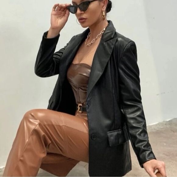 Black faux leather blazer - Picture 1 of 5